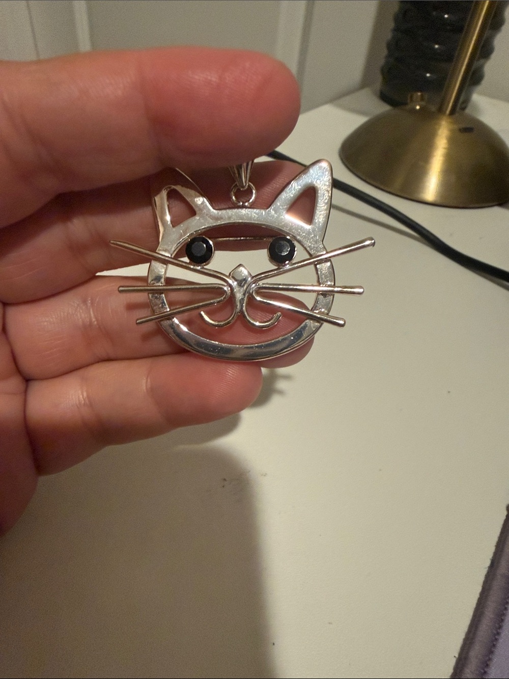 Silver Cat Face Pendant Charm - Cute Cat Necklace Accessory